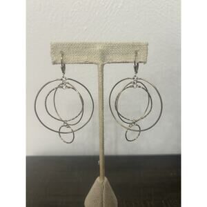 Sterling Silver Geometric Layered Hoop Dangle Earrings Minimal Chic Statement